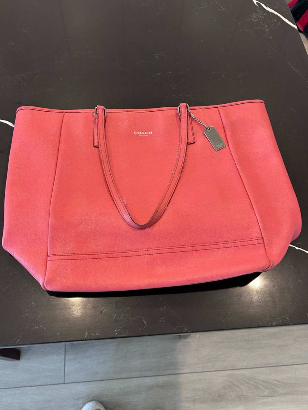 Coach City Tote Style 23821 Coral Saffiano Leather Zip Work Bag Purse Project